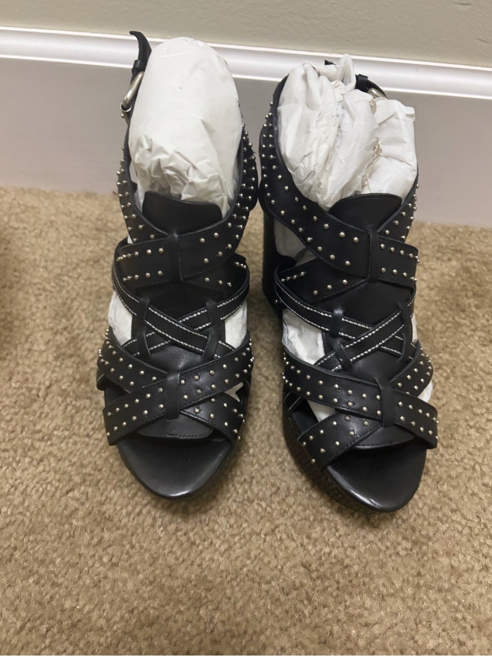 BCBGeneration Black Studded Caged Heeled Sandals